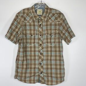 Ecoths Brown Short Sleeve Button Up Shirt Organic Cotton Size Medium